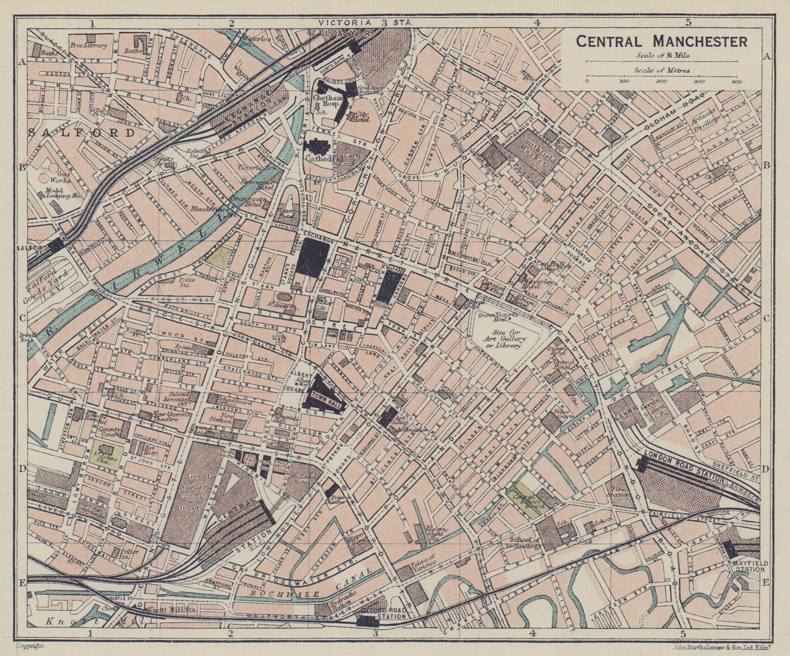 CENTRAL MANCHESTER town city plan. Lancashire 1920 old antique map chart
